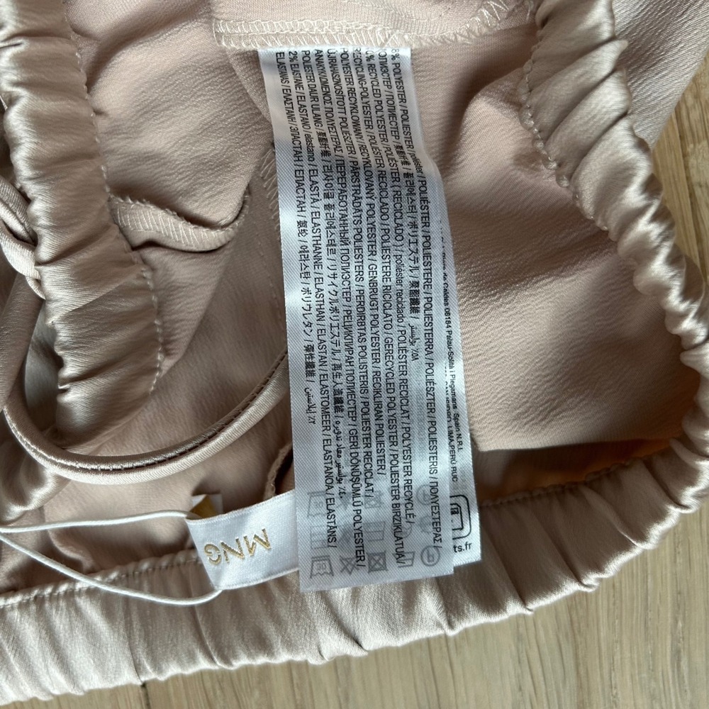 NWT Mango Satin Trousers Women S Beige Wide Leg Drawstring Pants Resortwear Airy - Picture 8 of 9